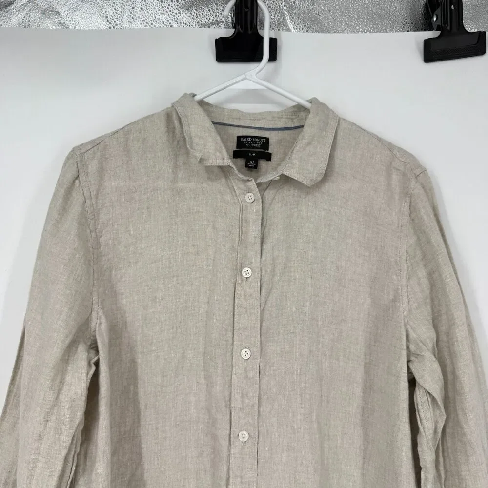 J.Crew Baird McNutt Irish Linen Shirt Beige Button Up Slim Capsule Size 16 TALL